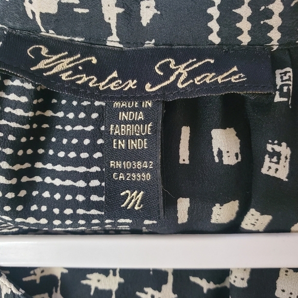 Winter Kale Vintage Silk Top Medium Flared Sleeves Ginham - Picture 4 of 11